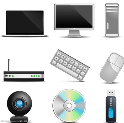 电脑配件图标矢量素材 现代设计的实用工具